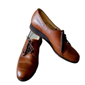 Vintage Brown Leather Lace Up Oxfords Comfort Clinic Women's Shoes Menswear Look